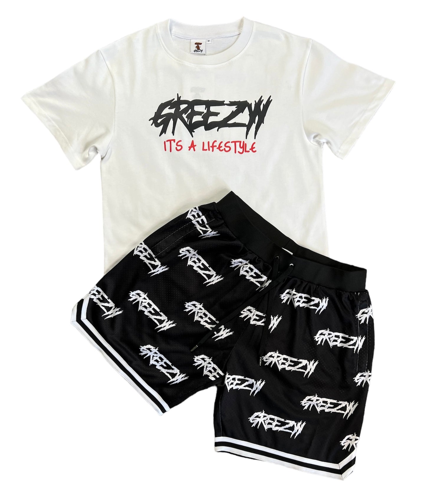 Black "GREEZYY" all over shorts