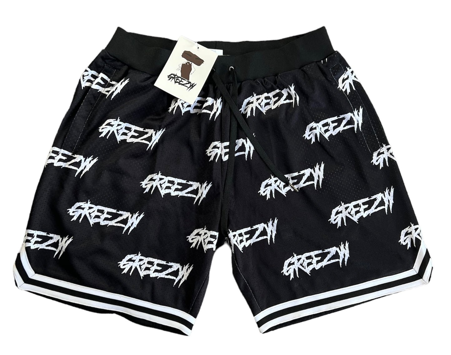 Black "GREEZYY" all over shorts