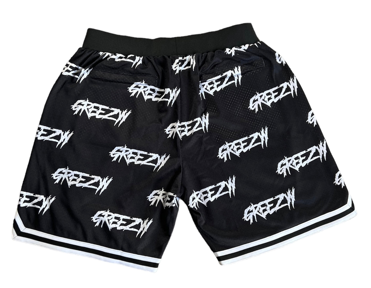 Black "GREEZYY" all over shorts