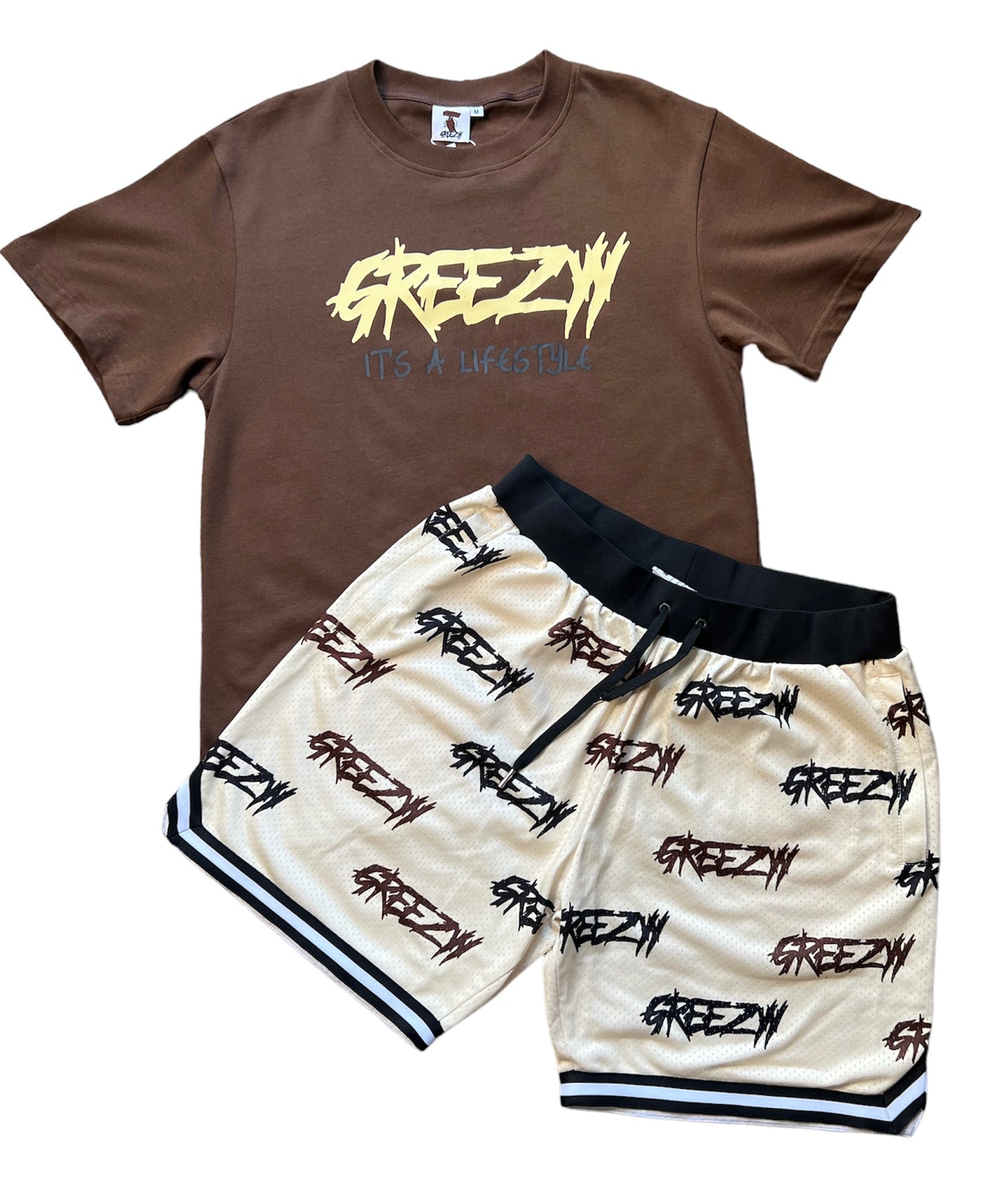 Cream "GREEZYY" all over shorts